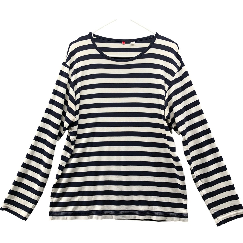 Uniqlo Striped Long Sleeve T Shirt Womens XL Navy White Nautical Cotton